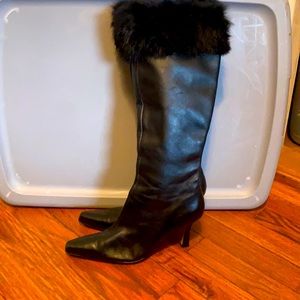 Anne Klein black boots fur trim